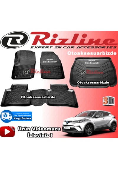 Toyota Uyumlu Chr 3D Paspas +Bagaj Havuzu Siyah 2016-2020 Arası Rizline