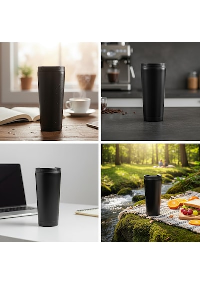Tr 400 Ml Siyah Termos Kupa - Çift Katmanlı Paslanmaz Çelik Seyahat Bardağı Travel Mug - 4-6 Saat Sıcak/soğuk T Diğer