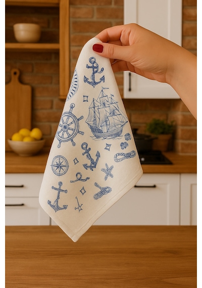 Kitchen Dijital Baskı Pamuklu Tekli Mutfak Havlusu Açık Mavi