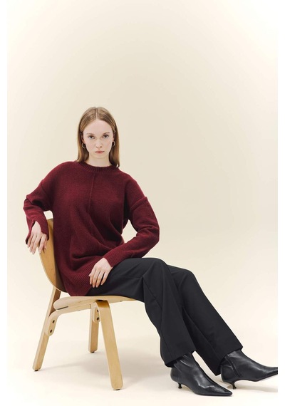 Defacto Loose Fit Bisiklet Yaka Triko Kazak Tunik F4547ax25wnbr181 Bordo-br181