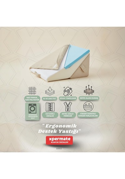 Ergonomik Destek Yastığı Baş, Sırt, Bel Ve Bacak Desteği Bej Genel