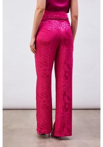 Sateen Desenli Saten Pantolon - Fuşya-133152 Fuşya