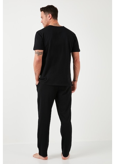 Buratti Pamuklu Beli Lastikli Regular Fit Kısa Kollu Erkek Pijama Takımı 6572009 Siyah