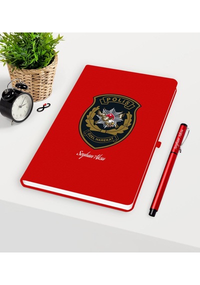Kişiye Özel Polis Özel Harekat Temalı Kırmızı Defter Kalem Seti Kırmızı