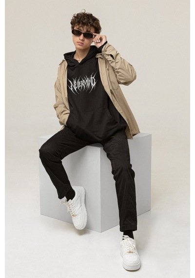 Nevermind Trend Unisex Oversize Hoodie Streetwear Baskılı Sweatshirt Siyah