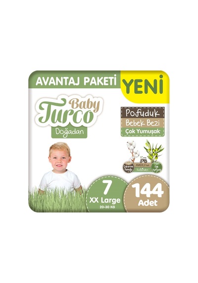 Baby Turco Doğadan 7 Beden Bebek Bezi Avantaj Paketi Pofuduk 48x3 144 Adet 7 Numara