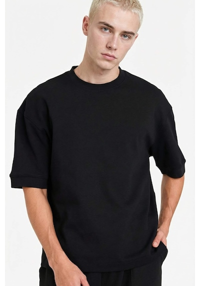 Defacto Loose Fit Rahat Kesim Bisiklet Yaka Ağır Kumaş Basic Düz Kısa Kollu Tişört B4844ax26spbk81 Siyah-bk81