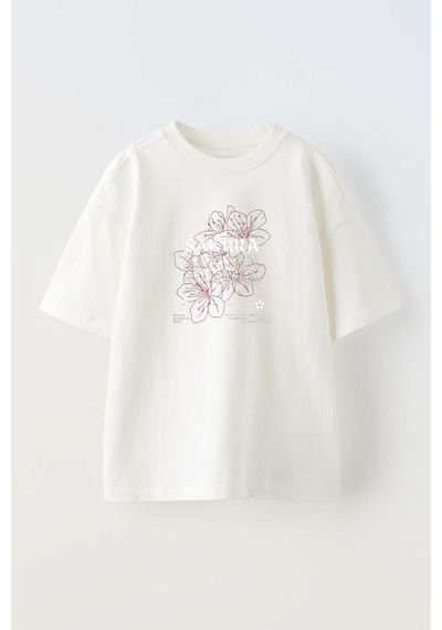 Thewert Unisex Sakura Çiçek Tasarım Baskılı Pamuk Beyaz Oversize T-shirt