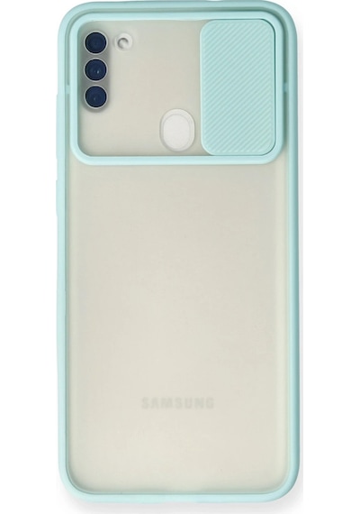 Uray Store Samsung Galaxy Uyumlu  A11 Kılıf Palm Buzlu Kamera Sürgülü Silikon - Turkuaz