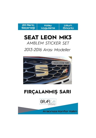 Seat Leon İle Uyumlu Mk3 Amblem Kaplama Sticker Set 2013 2016 Makyajsız, Fırçalanmış Sarı