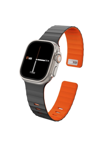 Watch 42mm Uyumlu Wiwu Mag Secur Serisi Silikon Kordon Siyah - Turuncu