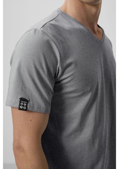 Tommylife Gri Melanj Basic Kısa Kol Standart Kalıp V Yaka Erkek T-shirt - 87912 Gri Melanj