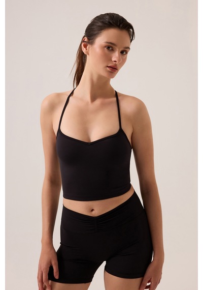 Los Ojos X Ece Siyah Kalp Yaka Spor Sütyeni Sweetheart Neck Top Siyah Siyah