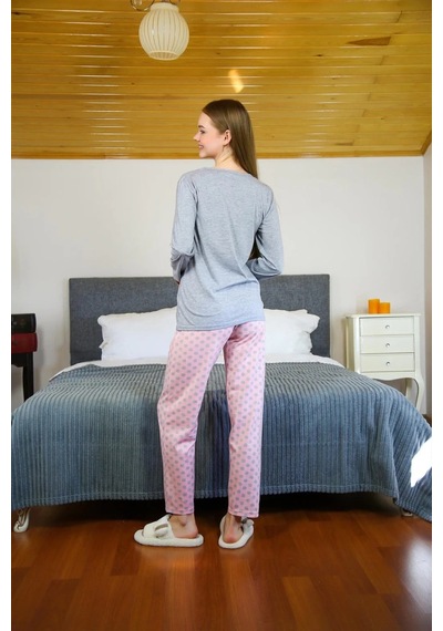 Kadın Penye Uzun Kol Pijama Takım Gri