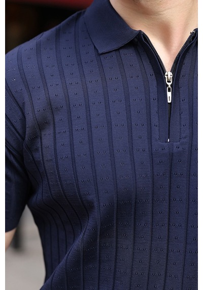 Lacivert Polo Yaka Slim Fit Triko Erkek Tişört E7465