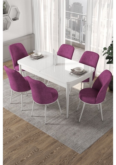 Canisa Kor Serisi 70x114 Açılabilir Mutfak Masası Takımı Beyaz Masa 6 Mor Sandalye Masa Beyaz Sandalyeler Mor Canisa Kor Serisi 70x114 Açılabilir Mutfak Masası Takımı Beyaz Masa 6 Mor Sandalye Masa Beyaz Sandalyeler Mor
