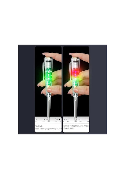 Kontrol Kalemi Elektrik Elektronik Test Cihazı Kırmızı Yeşil Led Işıklı Faz Voltaj Testi Tornavida