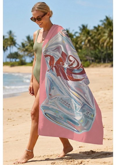 Pop Art Kola Plaj Havlusu - Modern Pembe Yaz Temalı Havuz Deniz Hızlı Kuruyan Mikrofiber Havlu Örtü Çok Renkli