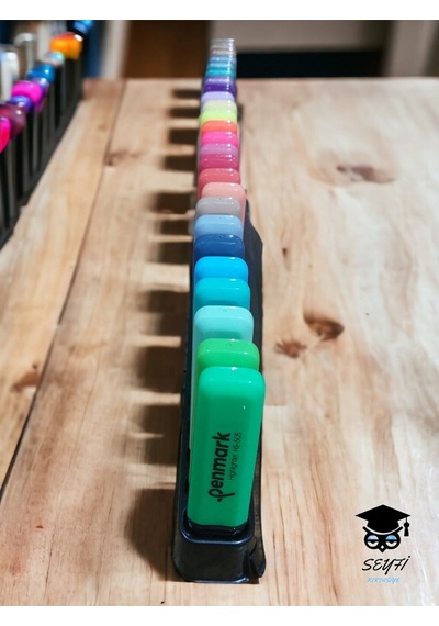 Penmark 24 Renk Plastik Standlı Fosforlu Kalem Seti İşaretleme Kalem Seti Highlighter Çok Renkli