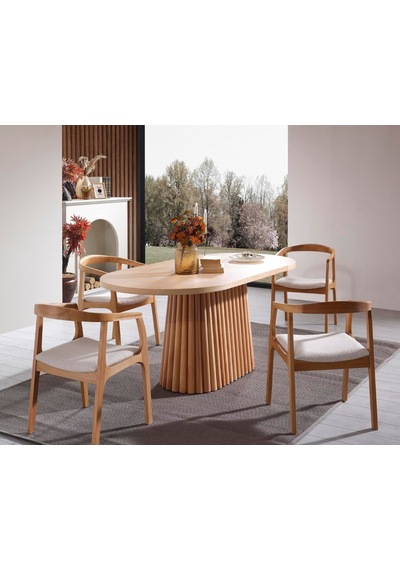 Savana Oval Ahşap Bohem Yemek Masası 90x170 Naturel