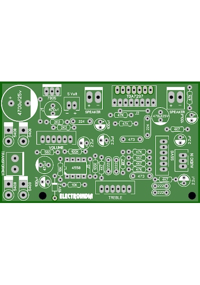 30 Watt Bas Ve Tiz Kontrollü Stereo Amfi Devresi Yeşil