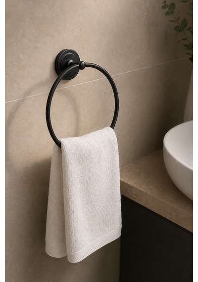 Paslanmaz Çelik Yuvarlak Yapışkanlı Siyah Yuvarlak Havluluk Banyo Askılığı