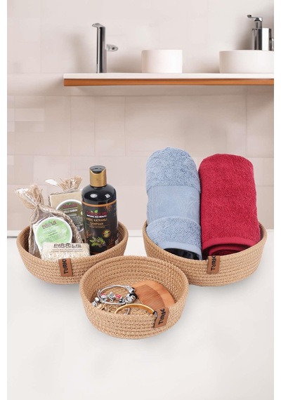 Hasır Sepet 3 Lü Düzenleyici, 3 Lü Sepet Takımı, Jüt Sepet Organizer 3lü Banyo Düzenleyicisi 001