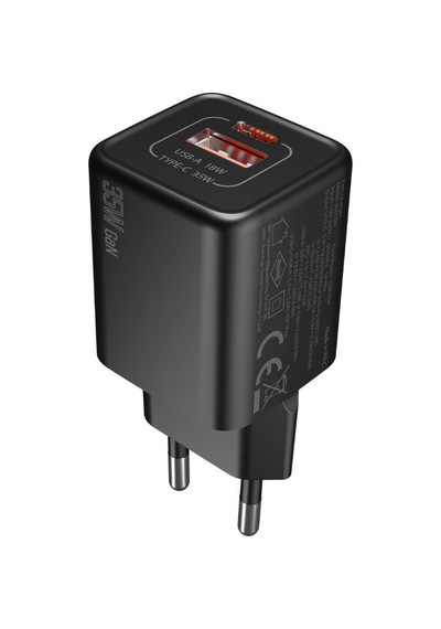 Hytech Hy-xeg35 Type Usb-c 35w Pd + 18w Usb Qc 3.0 Gan Pd/pps Siyah Hızlı Ev Şarj Adaptörü