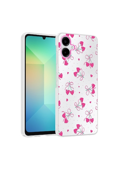 Samsung Uyumlu Galaxy A06 Kılıf Kamera Korumalı Desenli Zore Klip Kapak - Kalpli Kiraz -