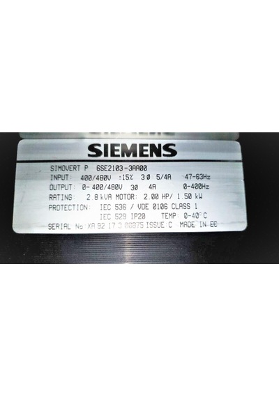 6se2103-3aa00 Sıemens Sımovert 2.el