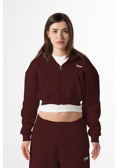 Flaw Nakışlı Zip Crop-28839 Bordo