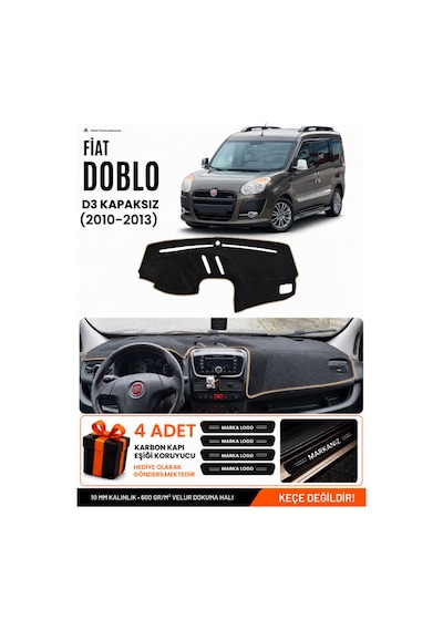 Fıat Doblo D3 2010-2013 Kapaksız Uyumlu Torpido Örtüsü, Torpido Kılıfı - Siyah-bej - Fı006