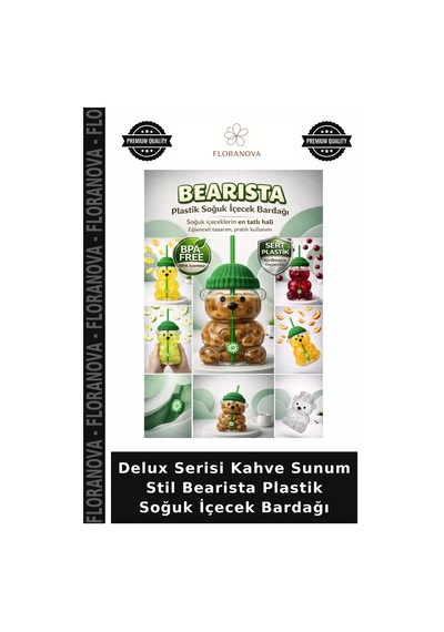 Delux Serisi Kahve Sunum Stil Bearista Plastik Soğuk İçecek Bardağı Çok Renkli