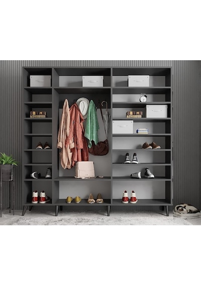 Açelya Portmanto Vestiyer Füme Beyaz - Montaj Dahil 175cm M12