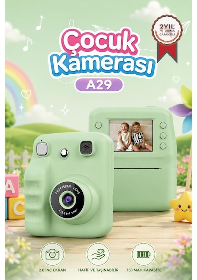 Dijital Fotoğraf Makineleri Çocuk Termal Resim Kağıt Baskılı Yazıcı Kamera Video Makinesi A29 Yeşil
