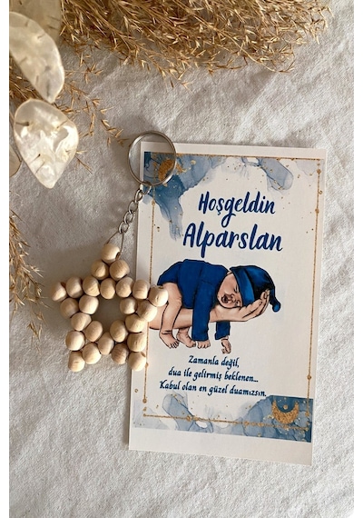 10 Adet Lacivert Bebek Konsept Kartlı Anahtarlık - Bebek Hediye