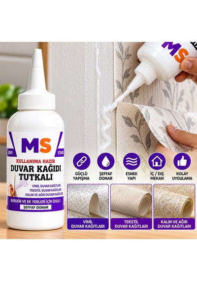 2 Adet Duvar Kağıdı Tutkalı 150 Gr Şeffaf Hazır Ovalit Sıvı Güçlü Bordür Vinil Tekstil Yapıştırıcısı