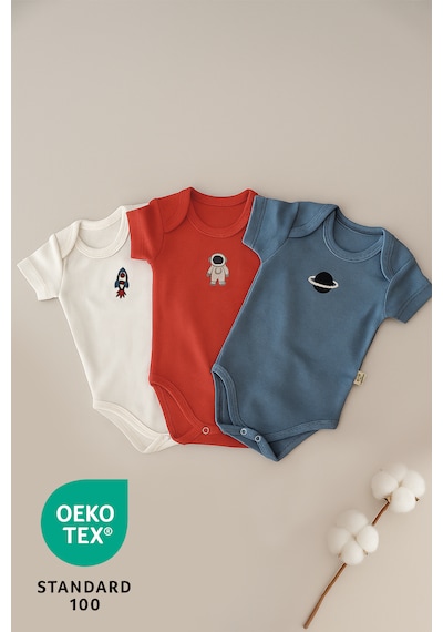Luppinos Space 3lü %100 Pamuk Nakışlı Bebek Body Set Çok Renkli