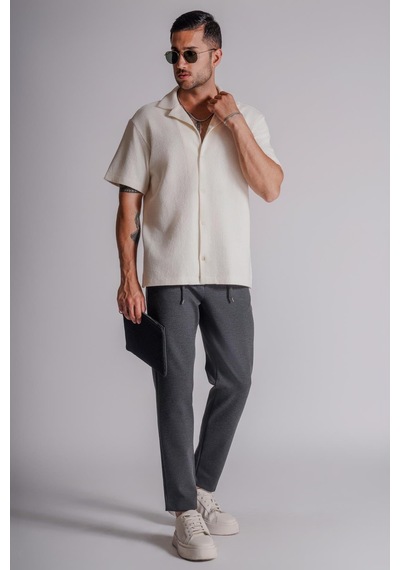 Braccas Erkek Yandan Cepli Beli Lastikli Relaxed Fit Chino Pantolon Antrasit Antrasit