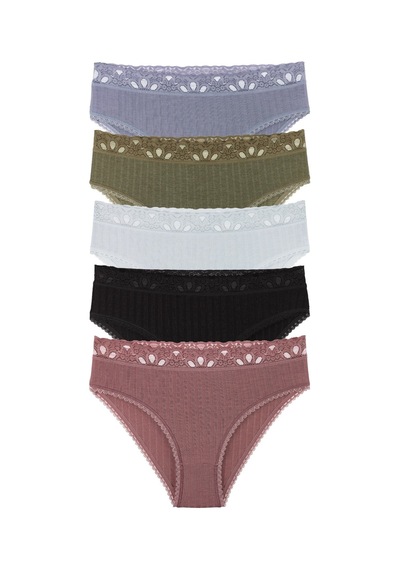 Sensu Kadın Fitilli Dantel Detaylı Slip Külot 5'li Paket Set Karışık