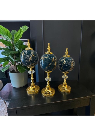 Sleep Nova Noir Gold Marble Üçlü Dekoratif Küre Seti Siyah Altın