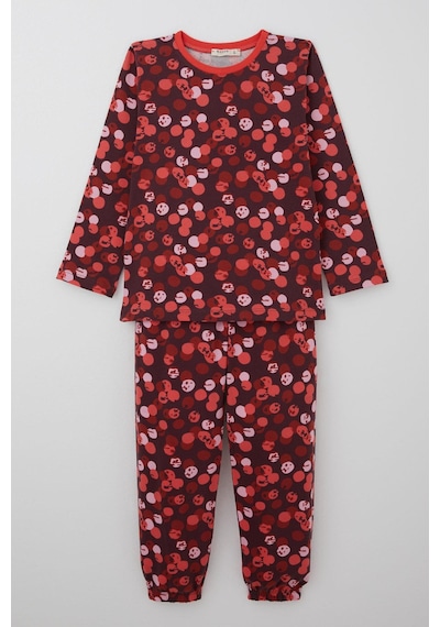 Breeze Kız Çocuk Pijama Takımı Neşeli Benekler Desenli 4-8 Yaş, Mürdüm Mürdüm