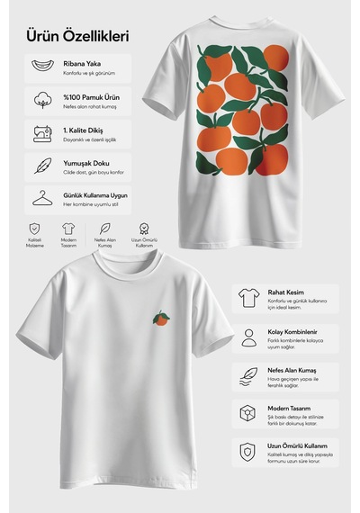 Spoyi Narenciye Ruhu Tasarımlı %100 Pamuk Yarım Oversize Beyaz T-shirt
