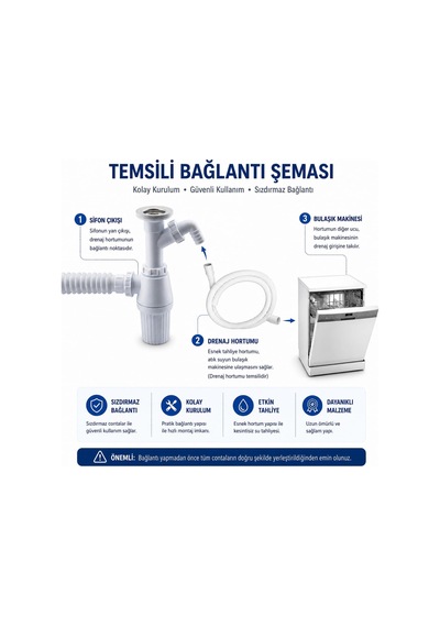 Lexroo Çift Giderli Pis Su Sökülebilir Tas'lı Sifon Körüklü Temizlenebilir Mutfak Banyo Lavabo Standart