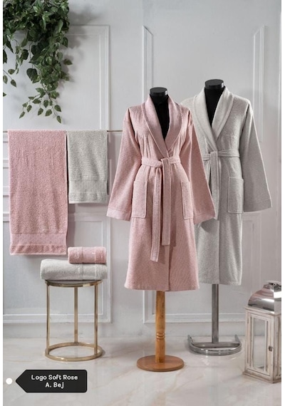 Pierre Cardin 6 Parça Jakarlı Aile Bornoz Seti-logo Soft Decorose Açık Gri - Pembe Pierre Cardin 6 Parça Jakarlı Aile Bornoz Seti-logo Soft Decorose Açık Gri - Pembe