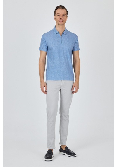 Mavi Polo Yaka Kısa Kol Cepsiz Slim Fit Classic Tişört 1011250176 Mavi