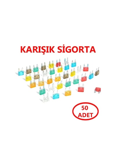 50'li Araç Mini Bıçak Sigorta 50 Adet Karışık Amperler Standart