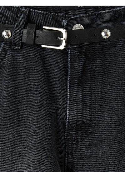 Lcw Jeans Siyah Beli Kemerli Wideleg Kadın Jean Pantolon