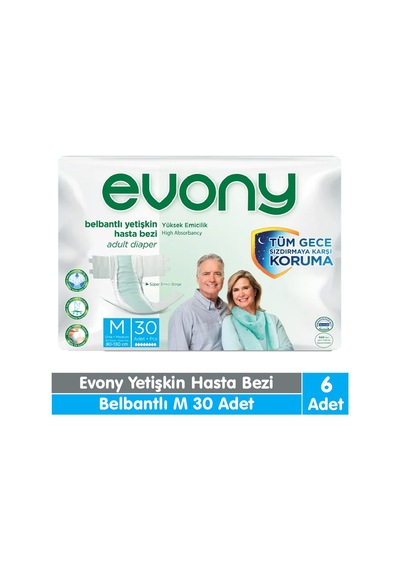 Evony Belbantlı Yetişkin Hasta Bezi M Beden 30x6 180 Adet