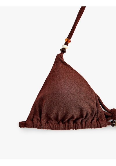 Koton Boncuklu Dokulu Üçgen Bikini Üstü Kahverengi 6sak10092mm Kahve